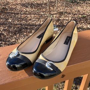 Brighton Two-Tone Yellow and Black Patent Flats